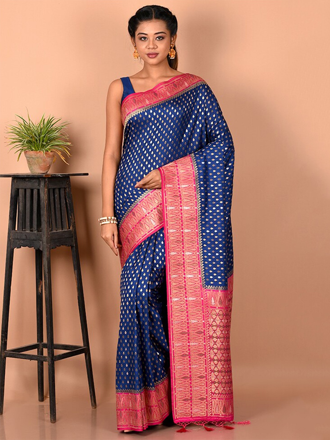 

AllSilks Woven Design Zari Silk Blend Saree, Blue