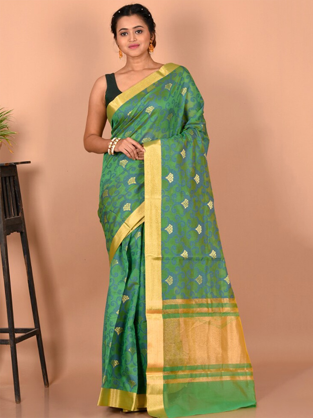 

AllSilks Woven Design Silk Blend Saree, Green