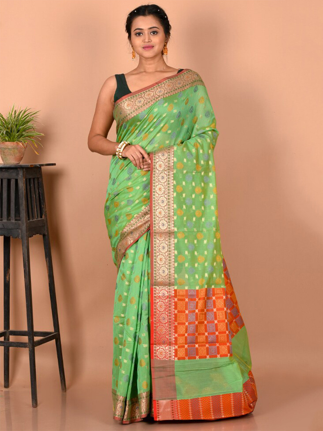 

AllSilks Woven Design Zari Silk Blend Saree, Green