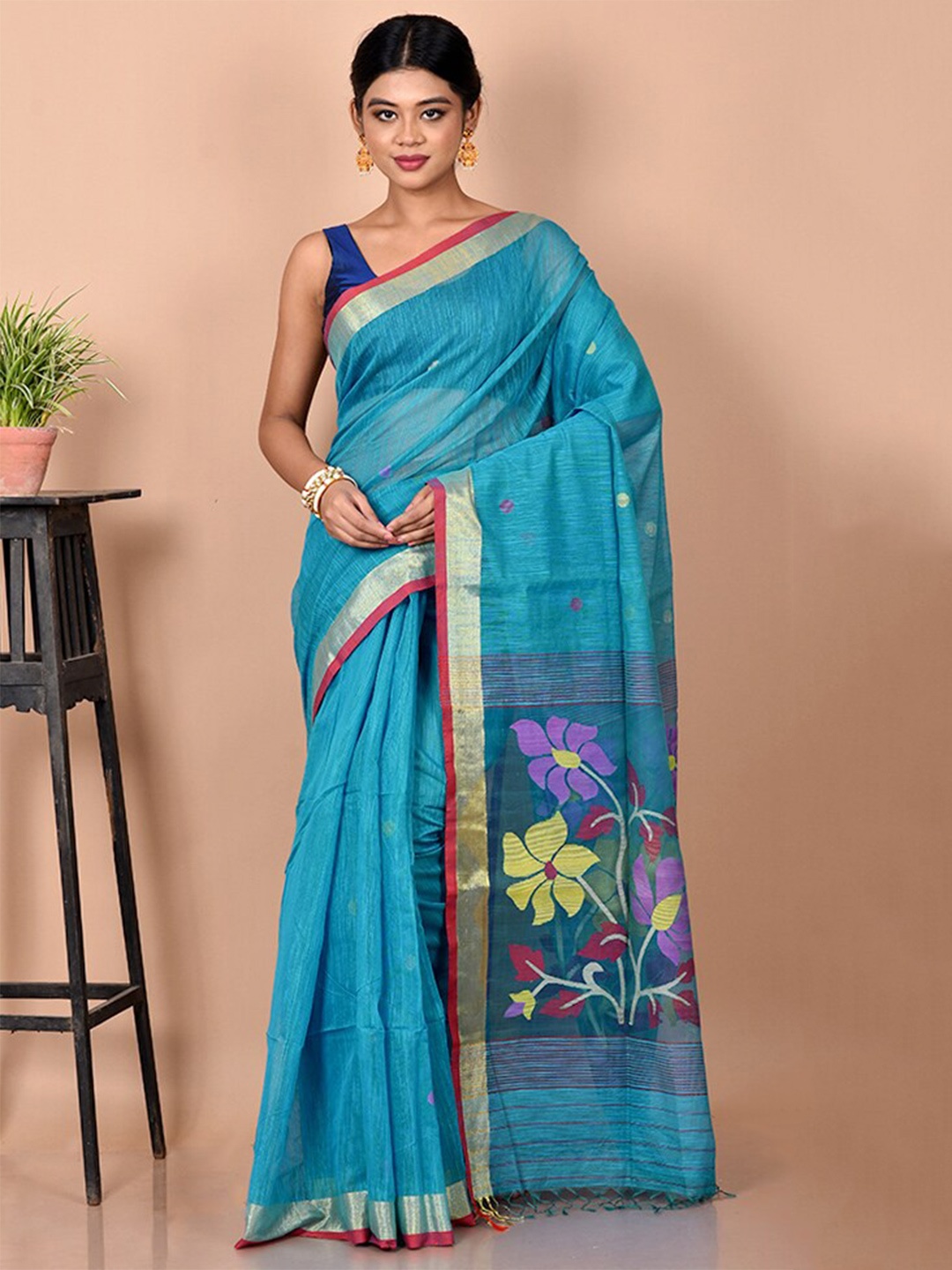 

AllSilks Woven Design Silk Blend Saree, Blue