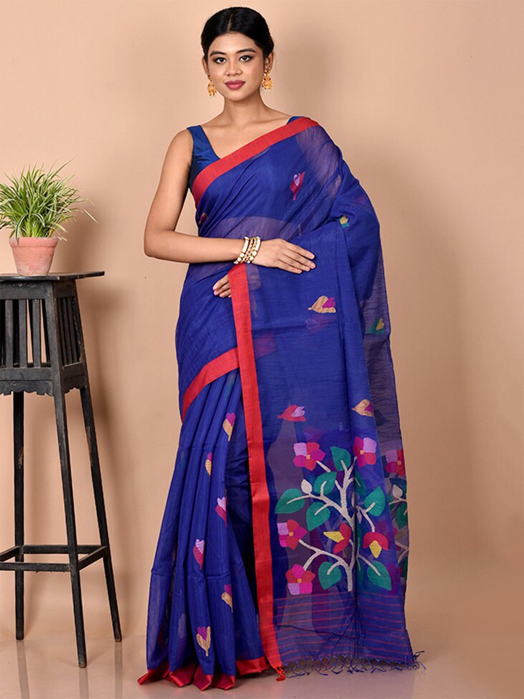 

AllSilks Woven Design Zari Silk Blend Saree, Blue