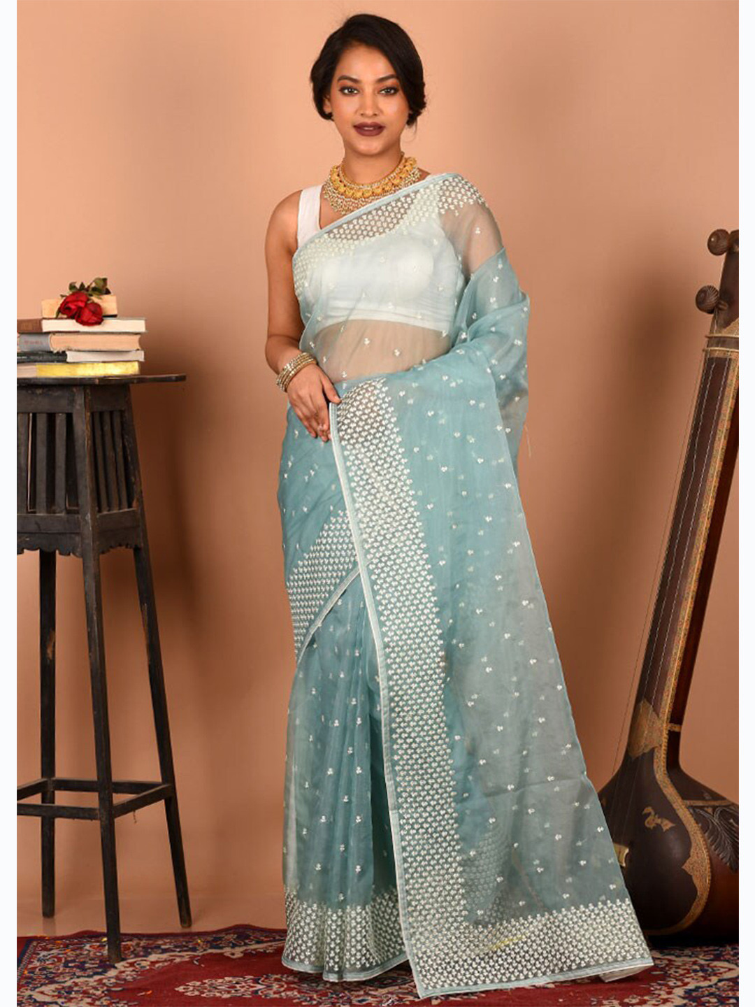 

AllSilks Ethnic Motifs Silk Blend Saree, Blue