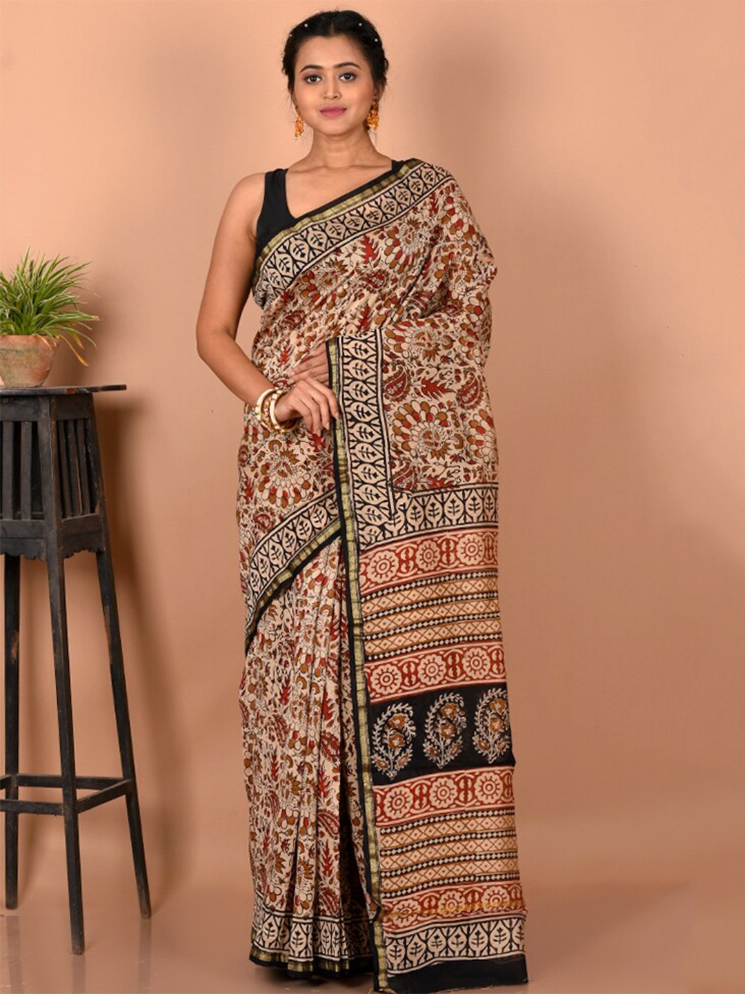 

AllSilks Ethnic Motifs Pure Cotton Chanderi Saree, Cream