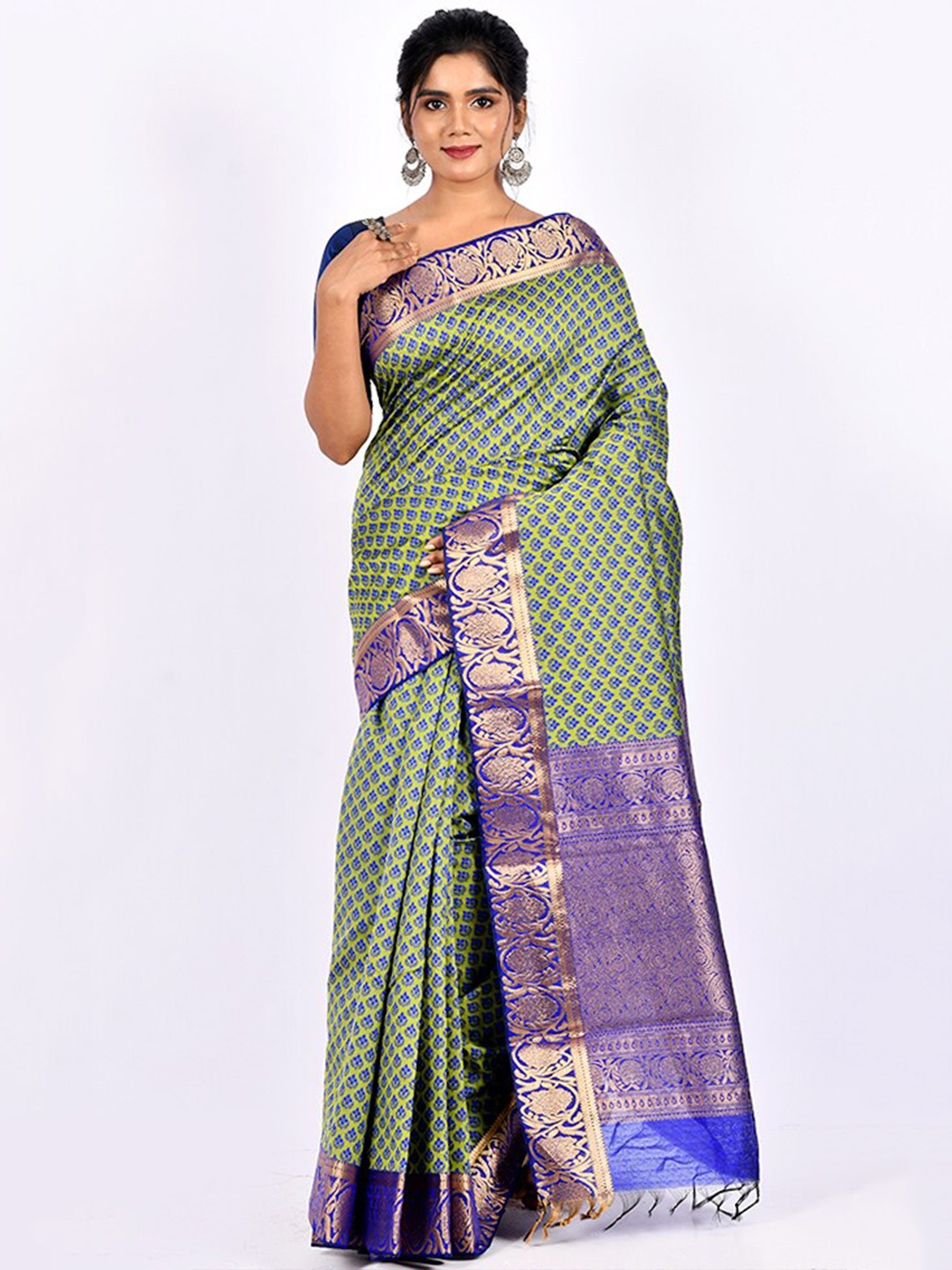 

AllSilks Ethnic Motifs Zari Saree, Green