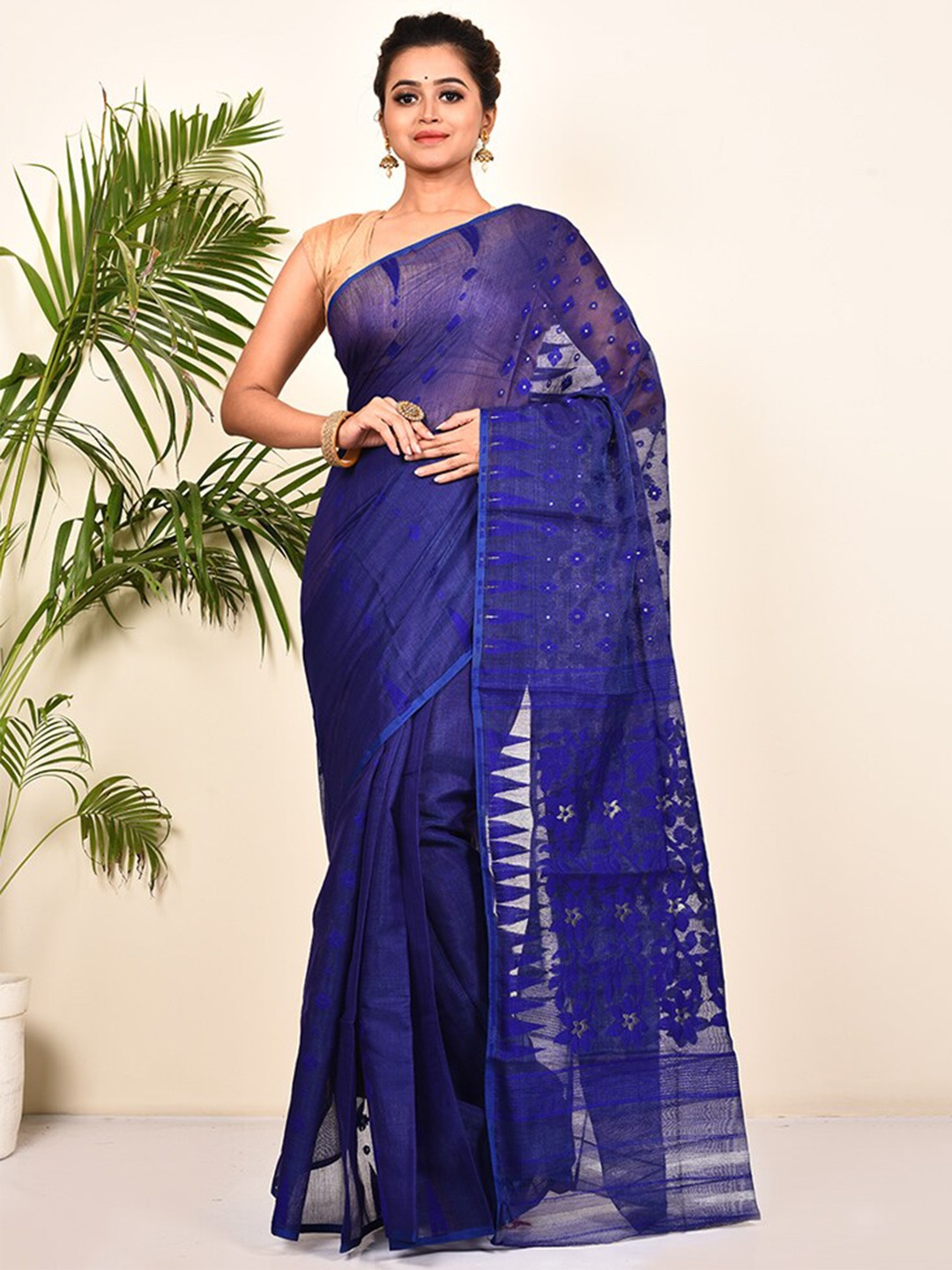 

AllSilks Woven Design Pure Cotton Taant Saree, Blue