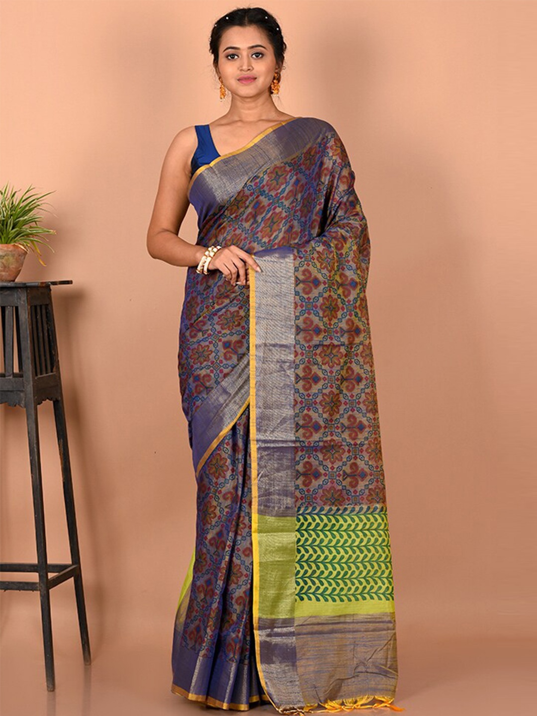 

AllSilks Woven Design Saree, Grey