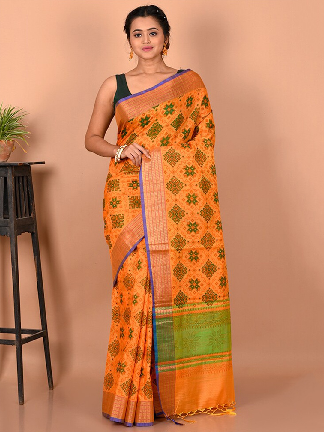 

AllSilks Woven Design Saree, Yellow