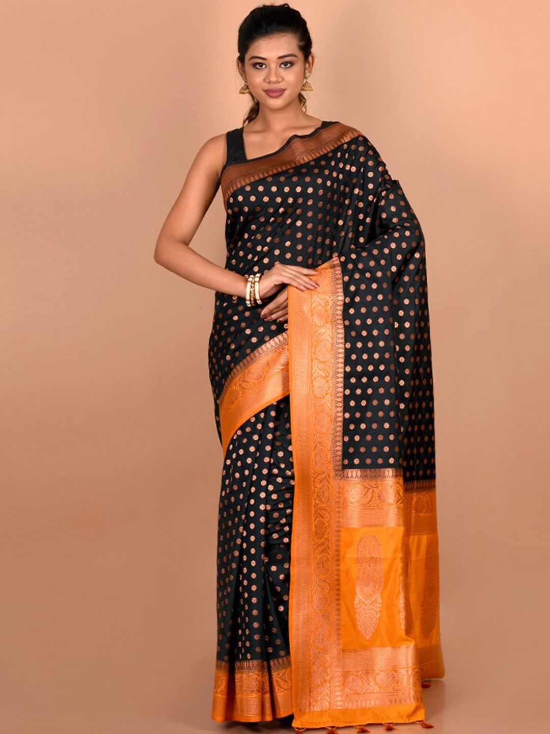 

AllSilks Woven Design Zari Silk Blend Saree, Black