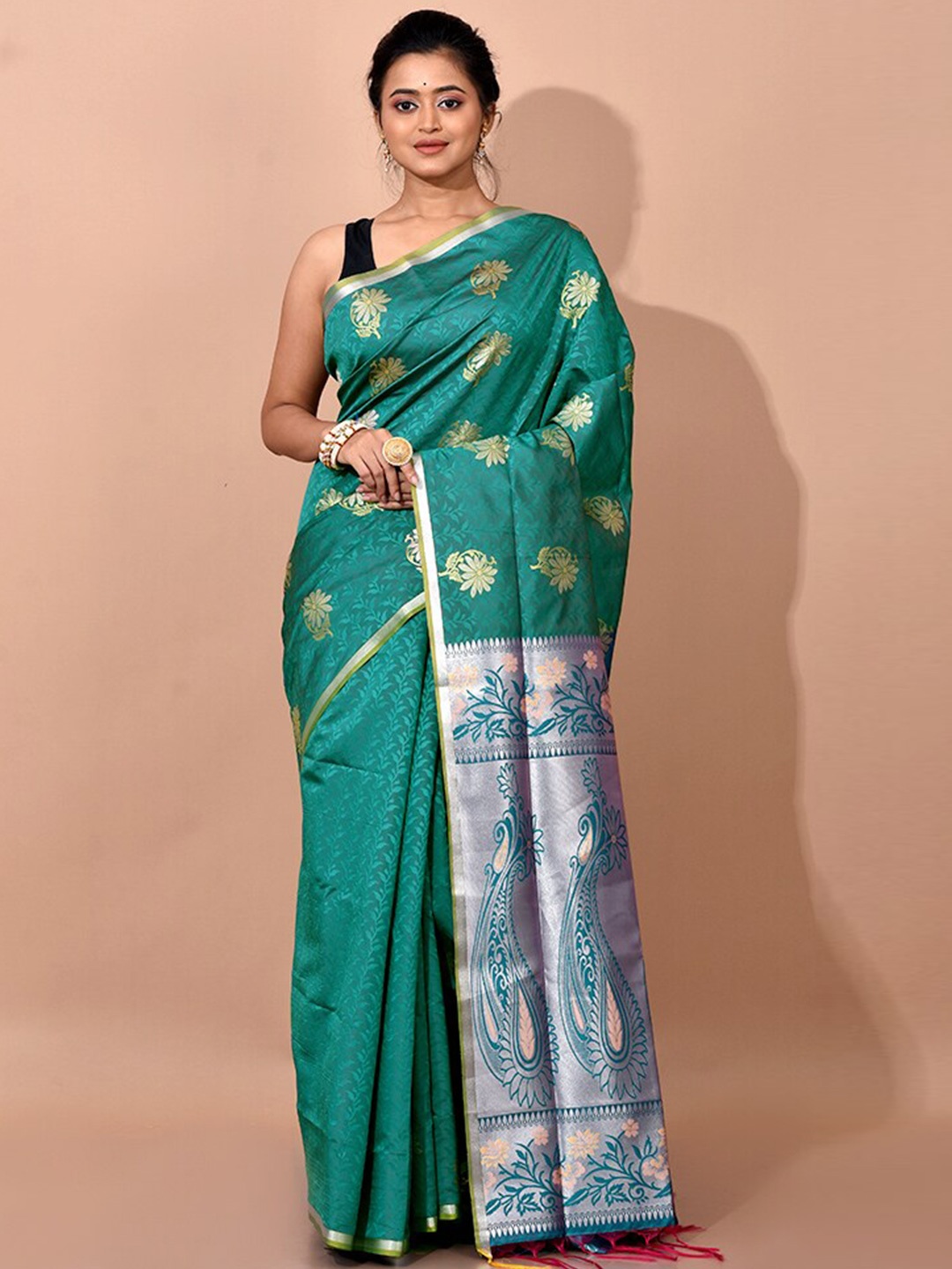 

AllSilks Woven Design Zari Silk Blend Kanjeevaram Saree, Blue