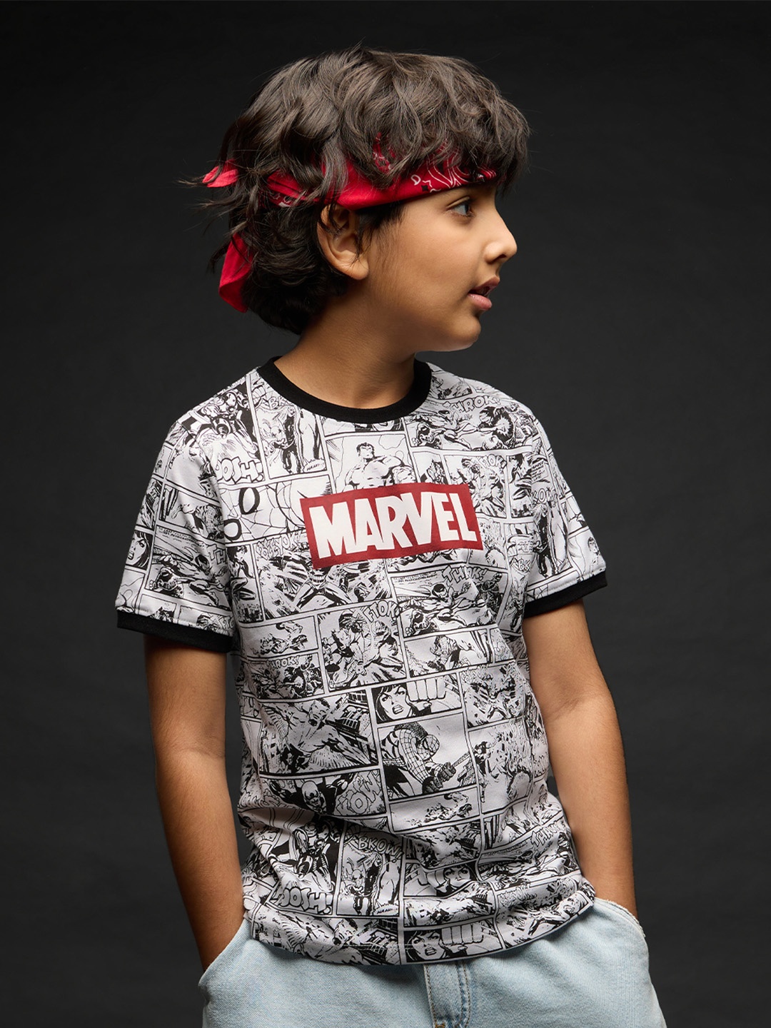 

The Souled Store Boys Printed Monochrome Marvel Pure Cotton T-shirt, White