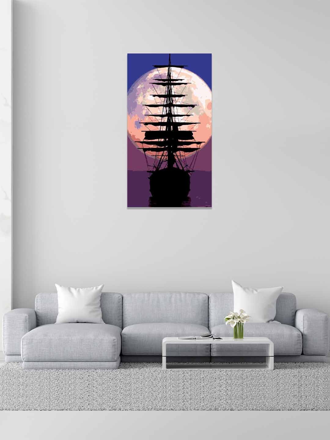 

RANGOLI Blue & Purple Moonlight Sailing Painted Wall Art