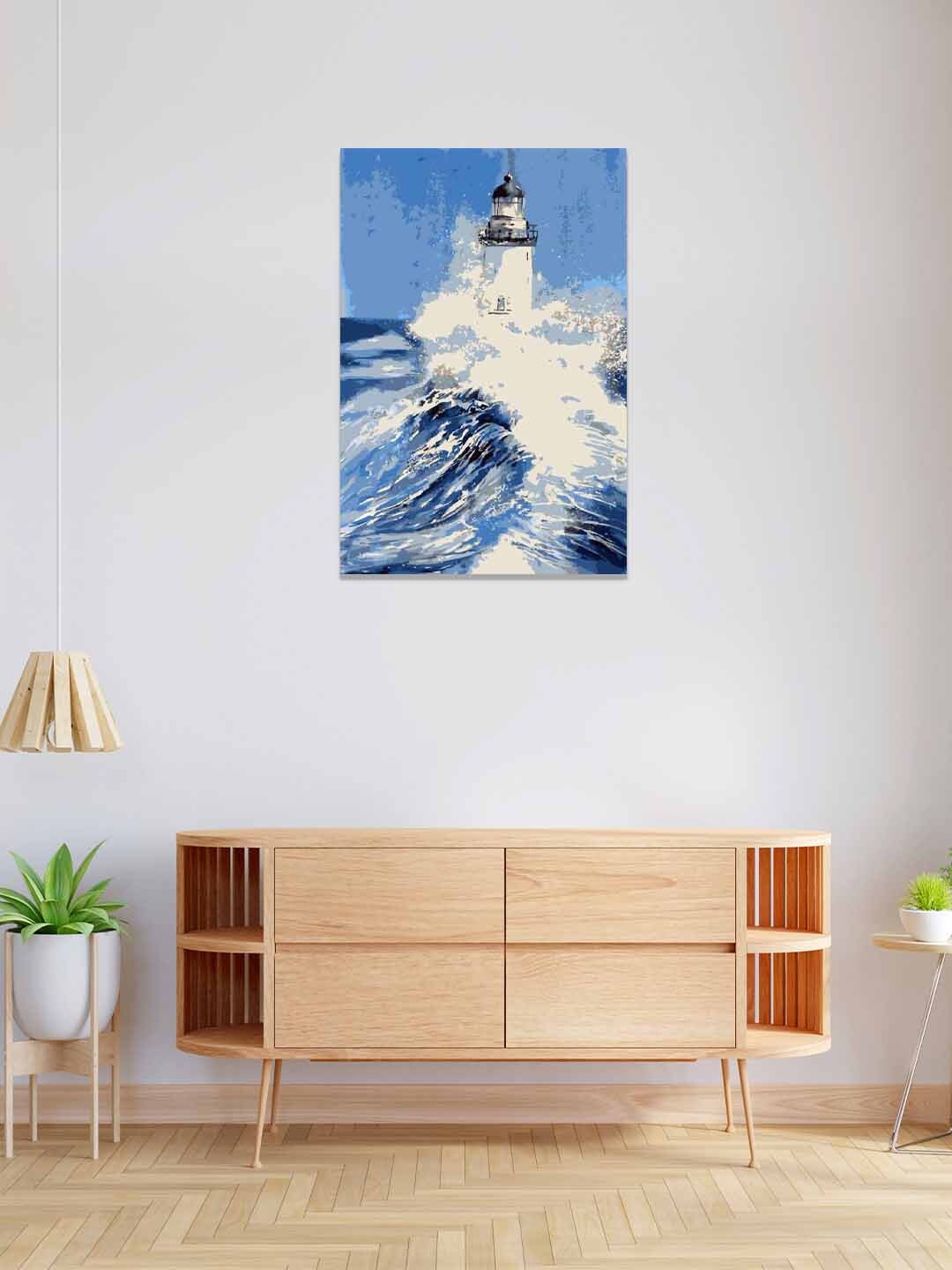 

RANGOLI Blue & White Light House Painted Wall Art