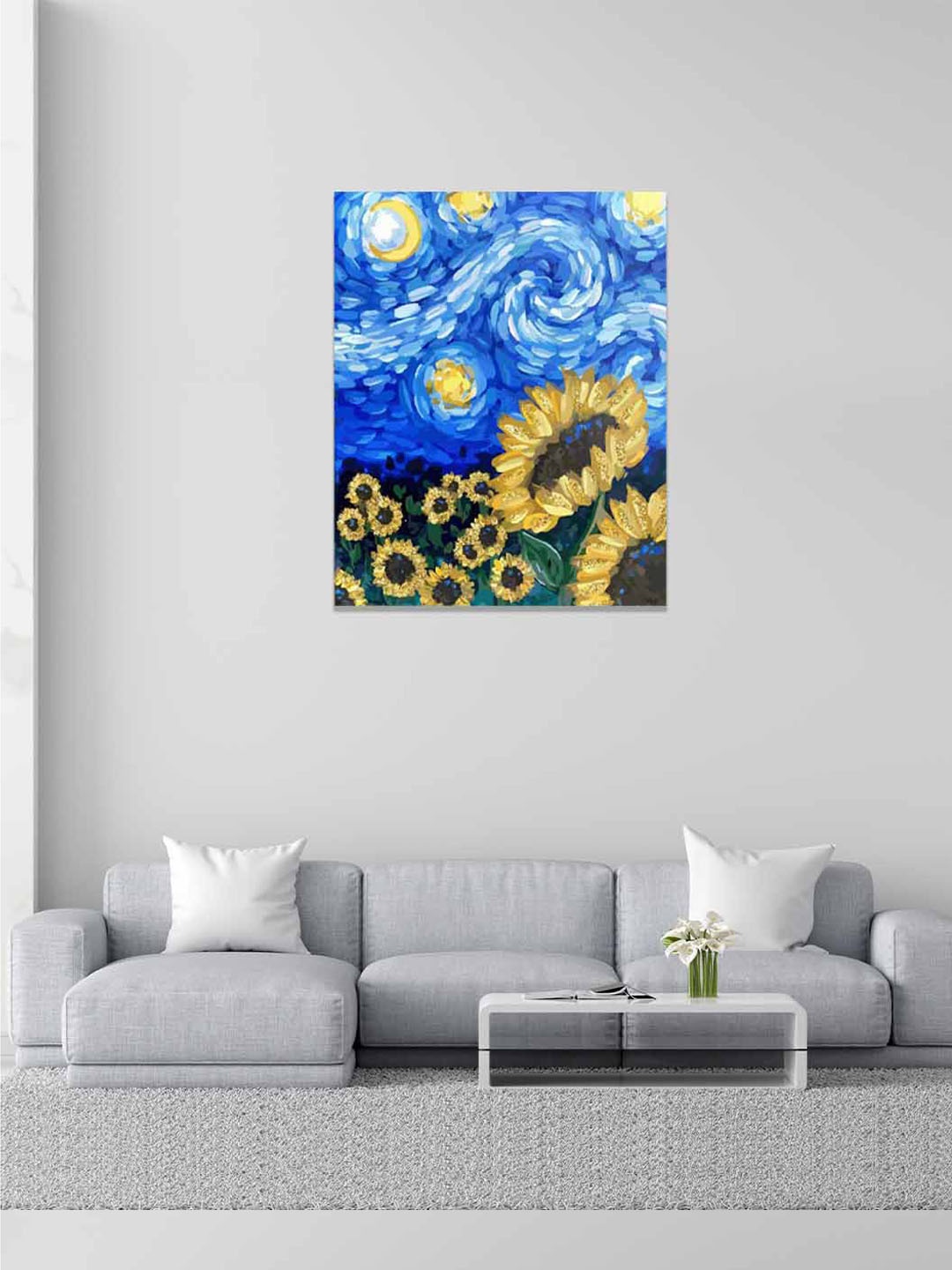 

RANGOLI Blue & Yellow Sunflowery Night Painted Wall Art