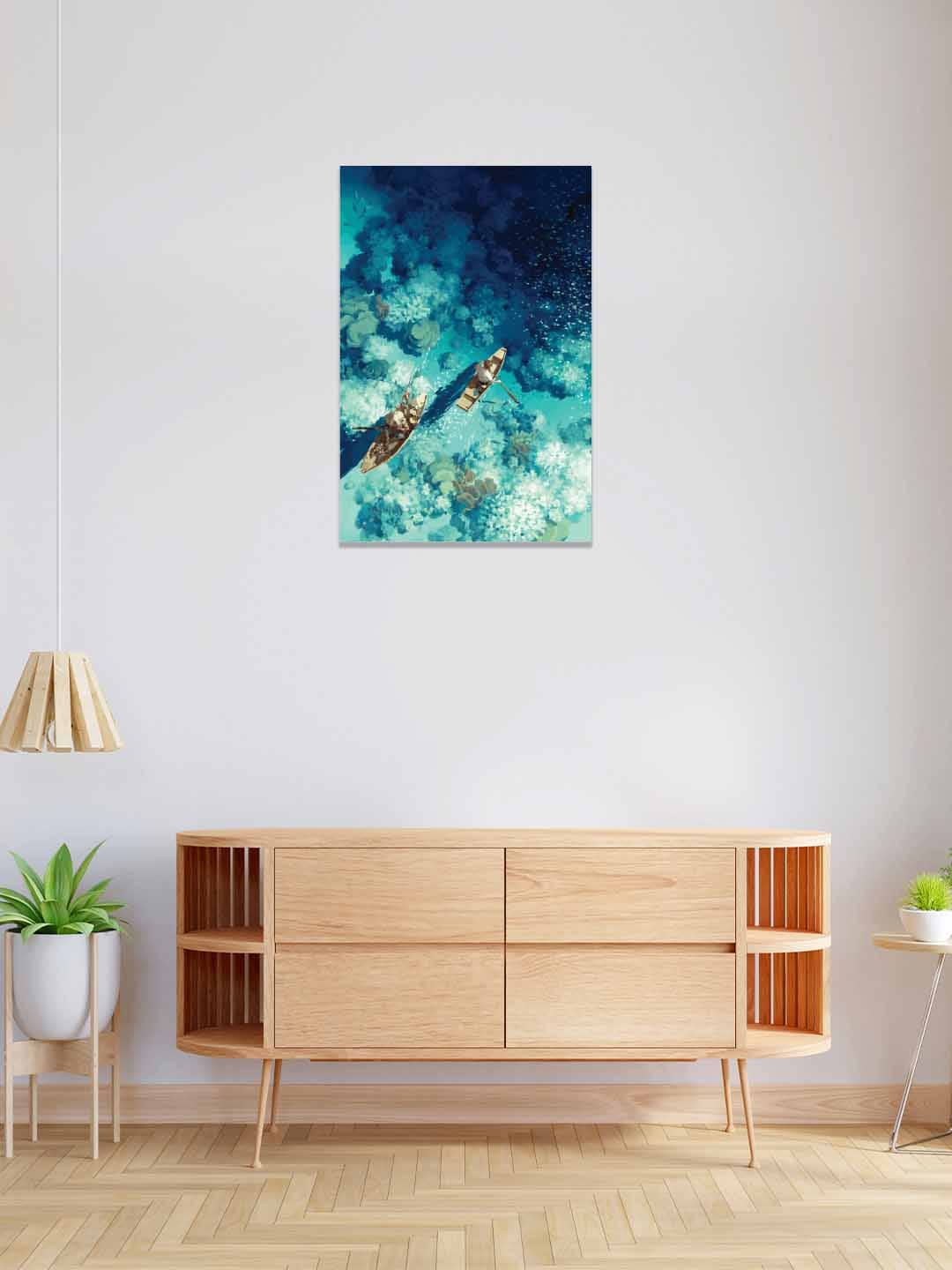 

RANGOLI Sea Green & Blue Boats In Sea Painted Wall Art