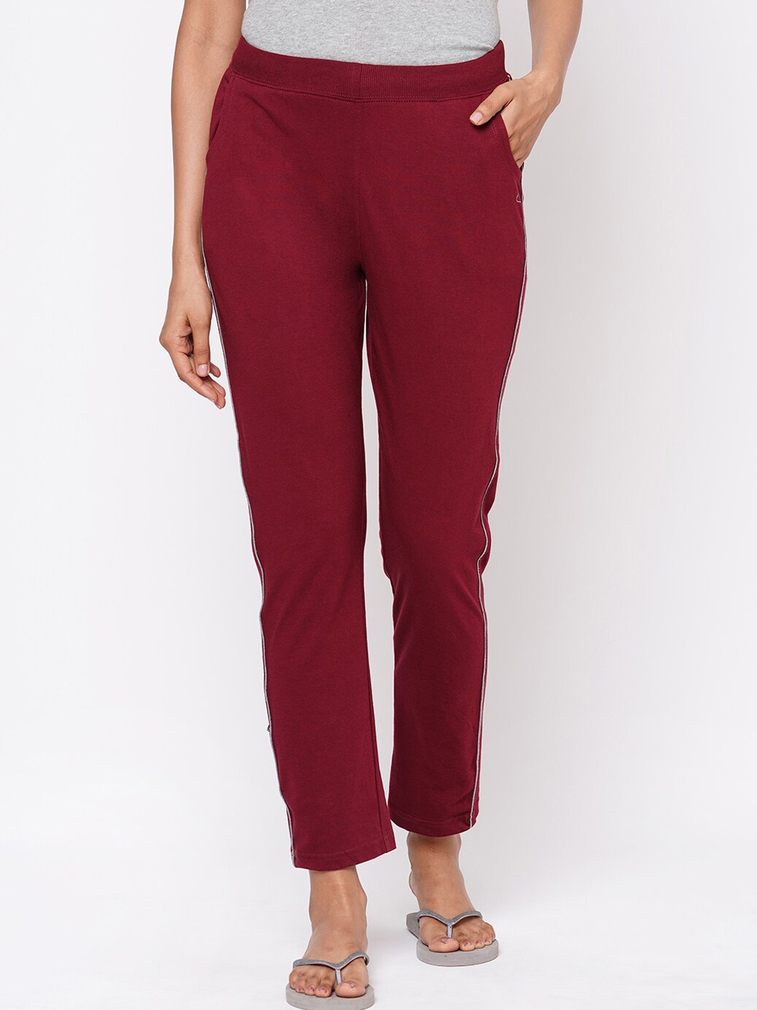 

Sweet Dreams Women Side Striped Detail Cotton Lounge Pant, Maroon