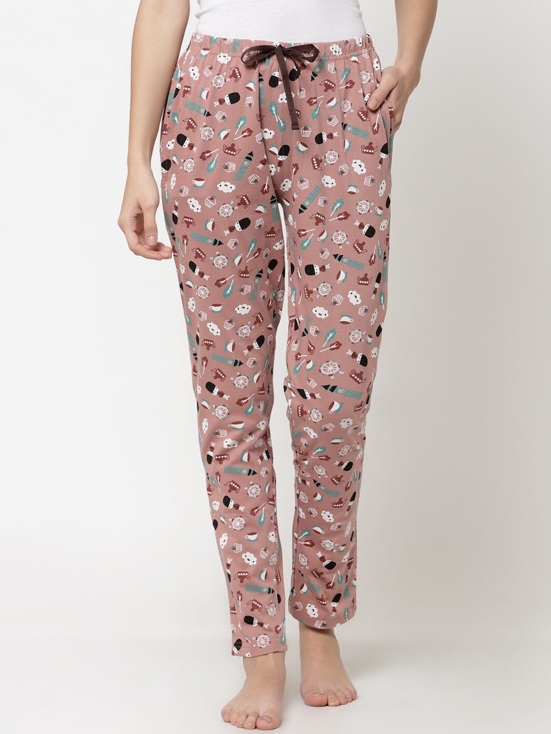 

Sweet Dreams Women Mid-Rise Printed Cotton Lounge Pants, Pink
