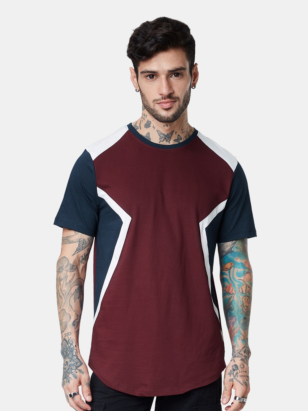 

The Souled Store Men Colourblocked Cotton T-shirt, Maroon
