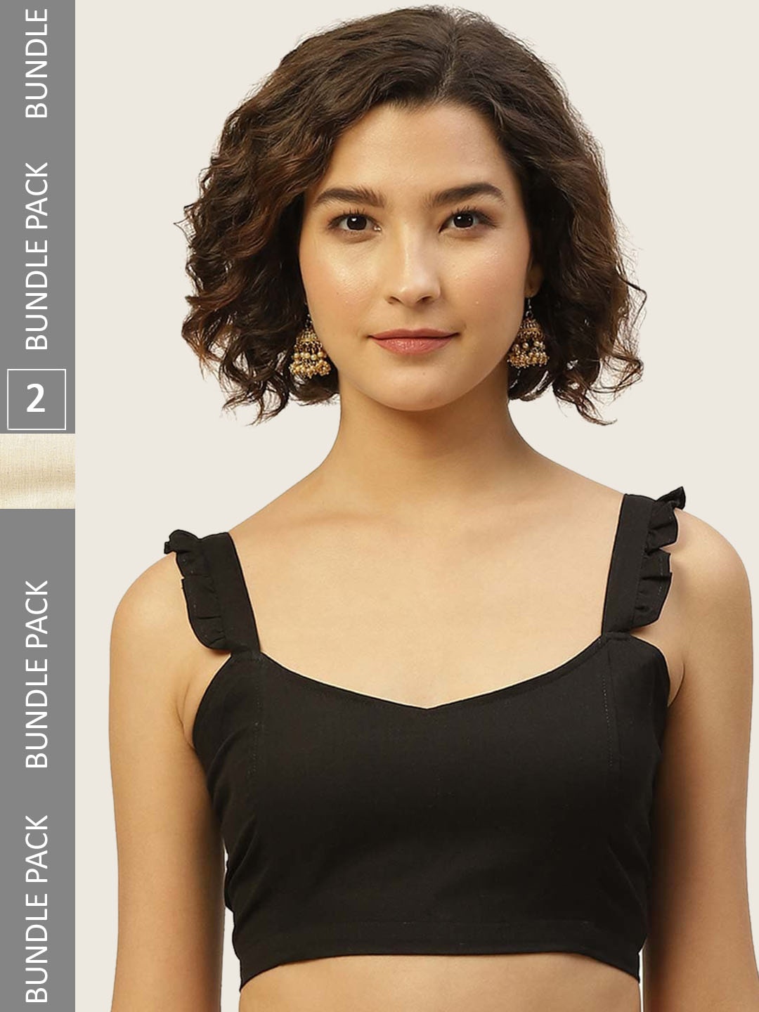 

Molcha Pack Of 2 Cotton Non Padded Saree Blouse, Black