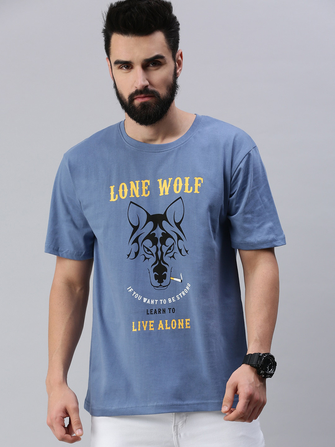 

Rodzen Men Graphic Printed Oversize Cotton T-shirt, Blue