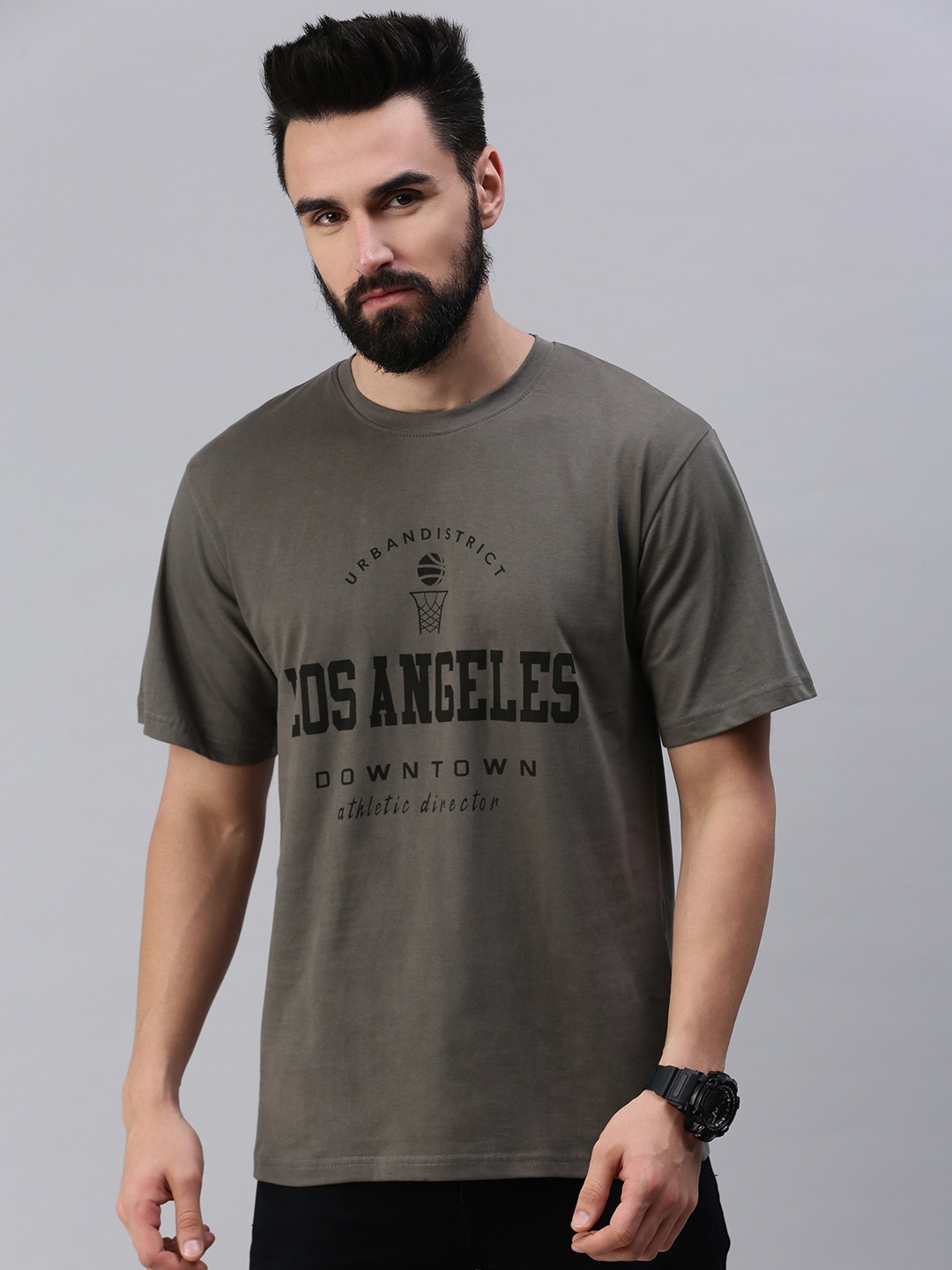 

Rodzen Men Typography Printed Oversize Cotton T-shirt, Olive