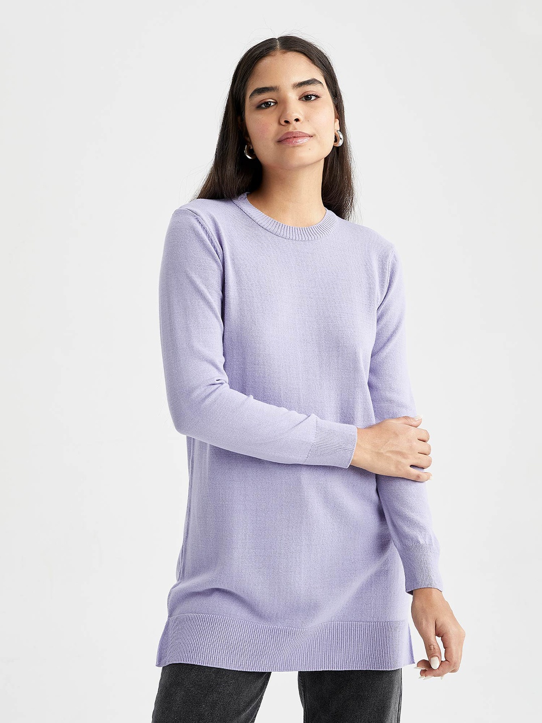 

DeFacto Women Acrylic Longline Pullover, Purple