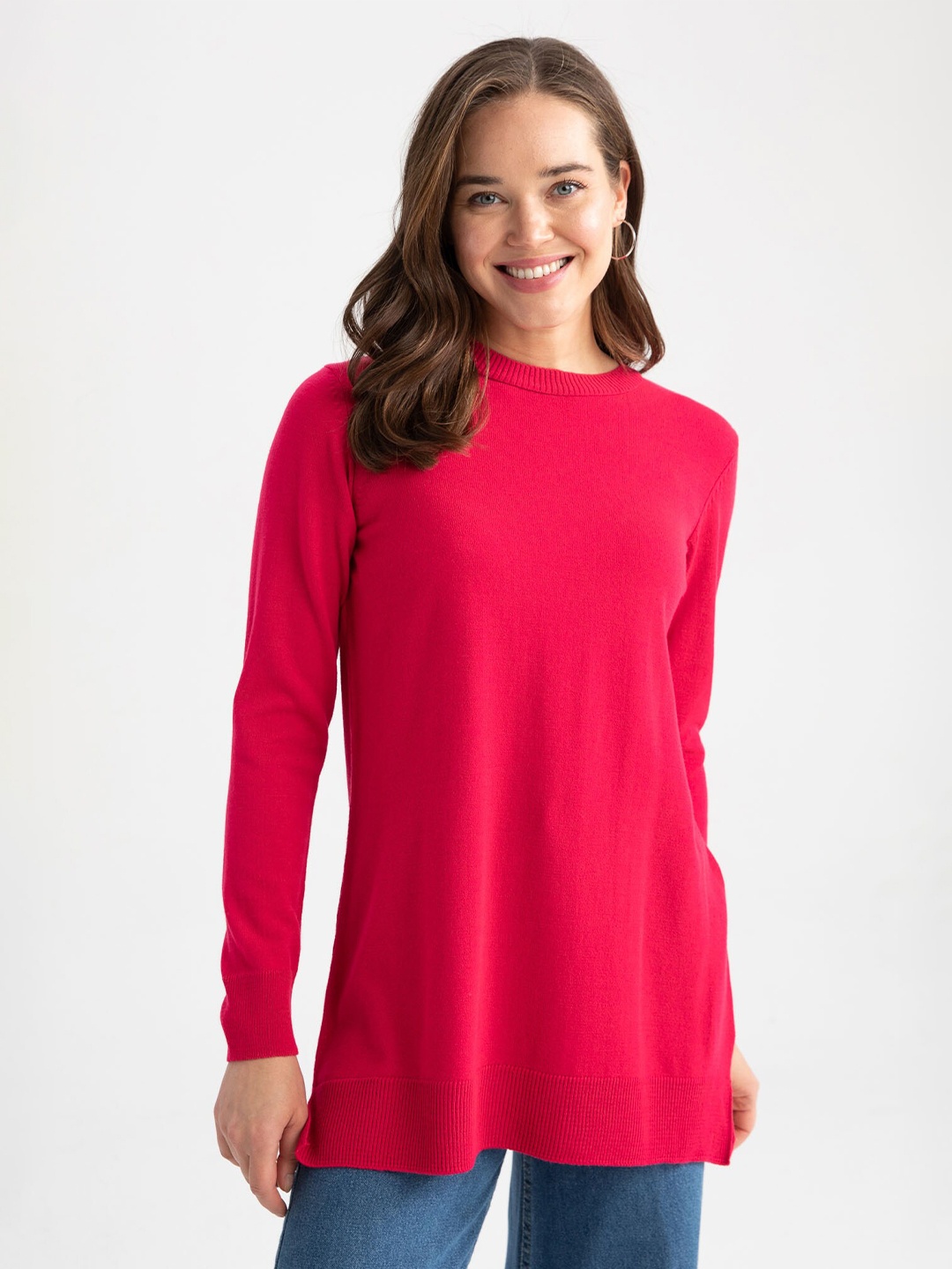 

DeFacto Round Neck Long Sleeves Acrylic Tunic, Pink