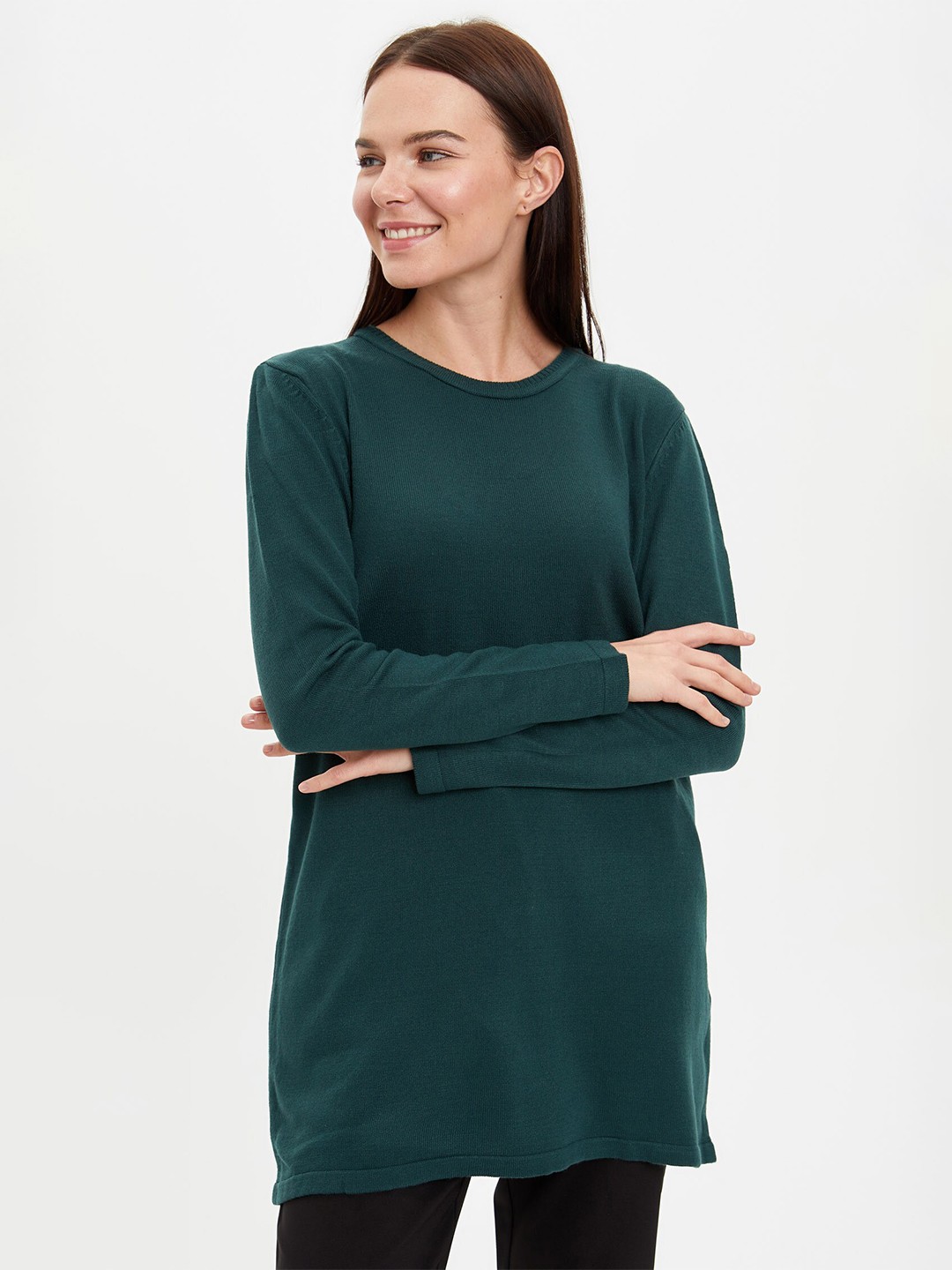 

DeFacto Round Neck Acrylic Longline Pullover, Green