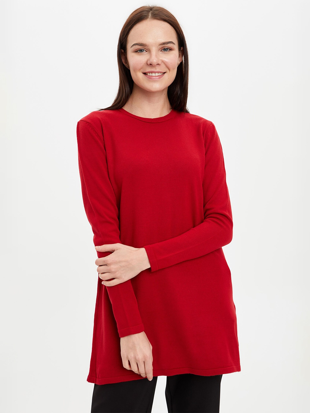 

DeFacto Round Neck Long Sleeves Acrylic Tunic, Red