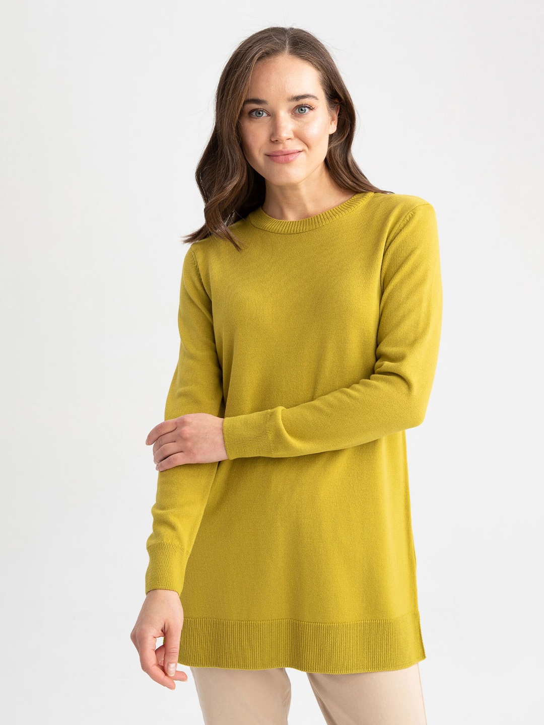 

DeFacto Women Acrylic Ribbed Pullover, Green