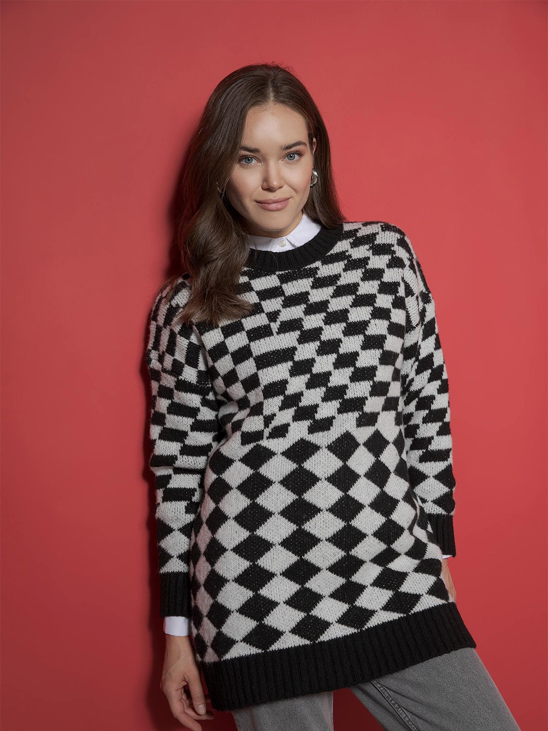 

DeFacto Women Checked Pullover, Black