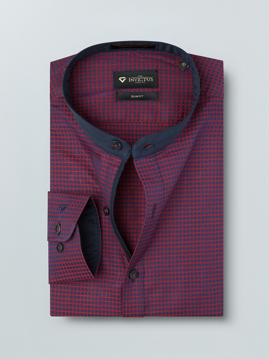 

INVICTUS Men Maroon & Navy Slim Fit Checked Formal Shirt