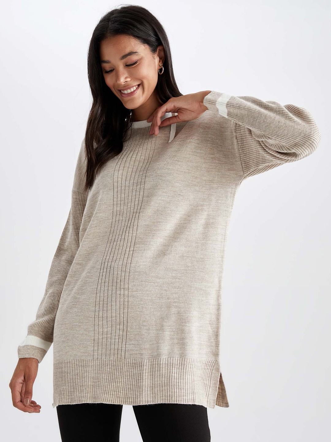 

DeFacto Women Hooded Acrylic Pullover, Beige