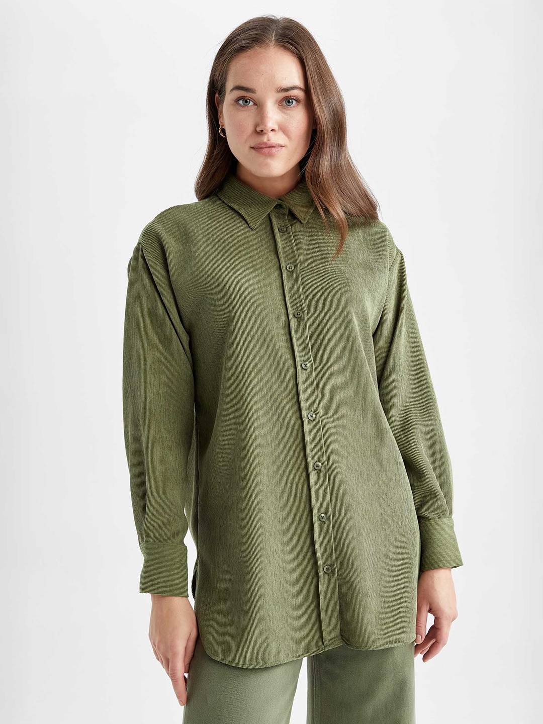 

DeFacto Women Drop Shoulder Sleeves Casual Shirt, Green