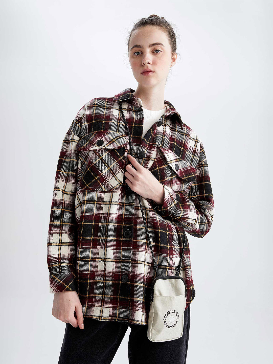

DeFacto Women Checked Casual Shackets, Maroon