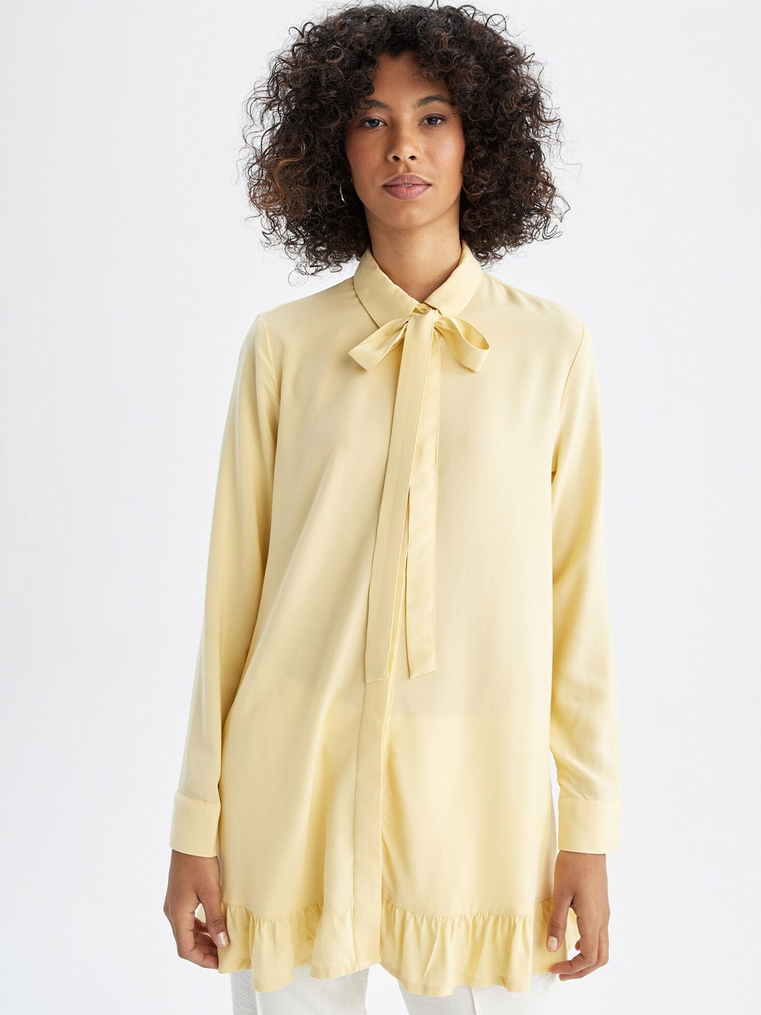 

DeFacto Viscose Rayon Shirt Collar Tunic, Beige