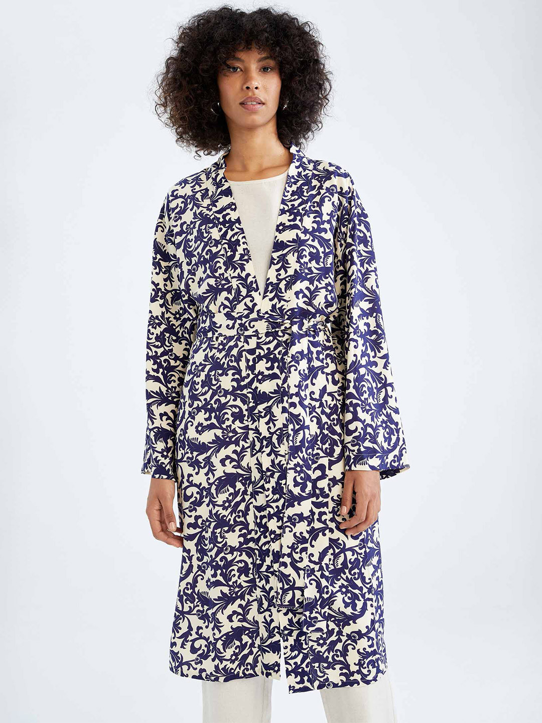 

DeFacto Women Printed OverCoat, Blue