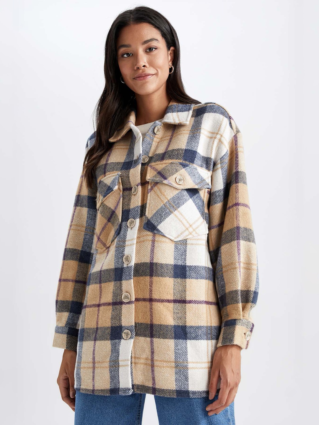 

DeFacto Women Women Checked Casual Shackets, Yellow