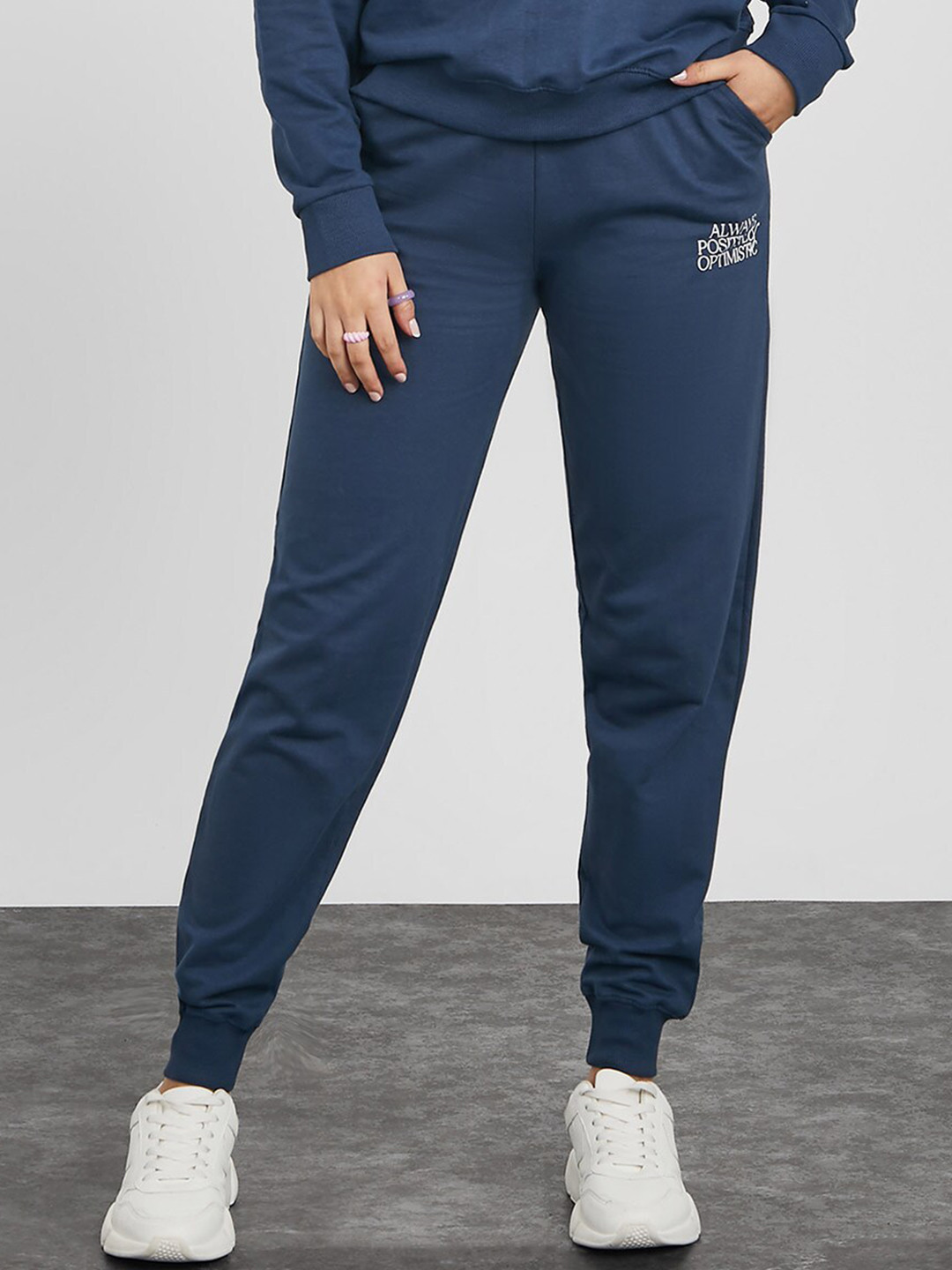 

Styli Women Straight-Fit Cotton Joggers, Navy blue