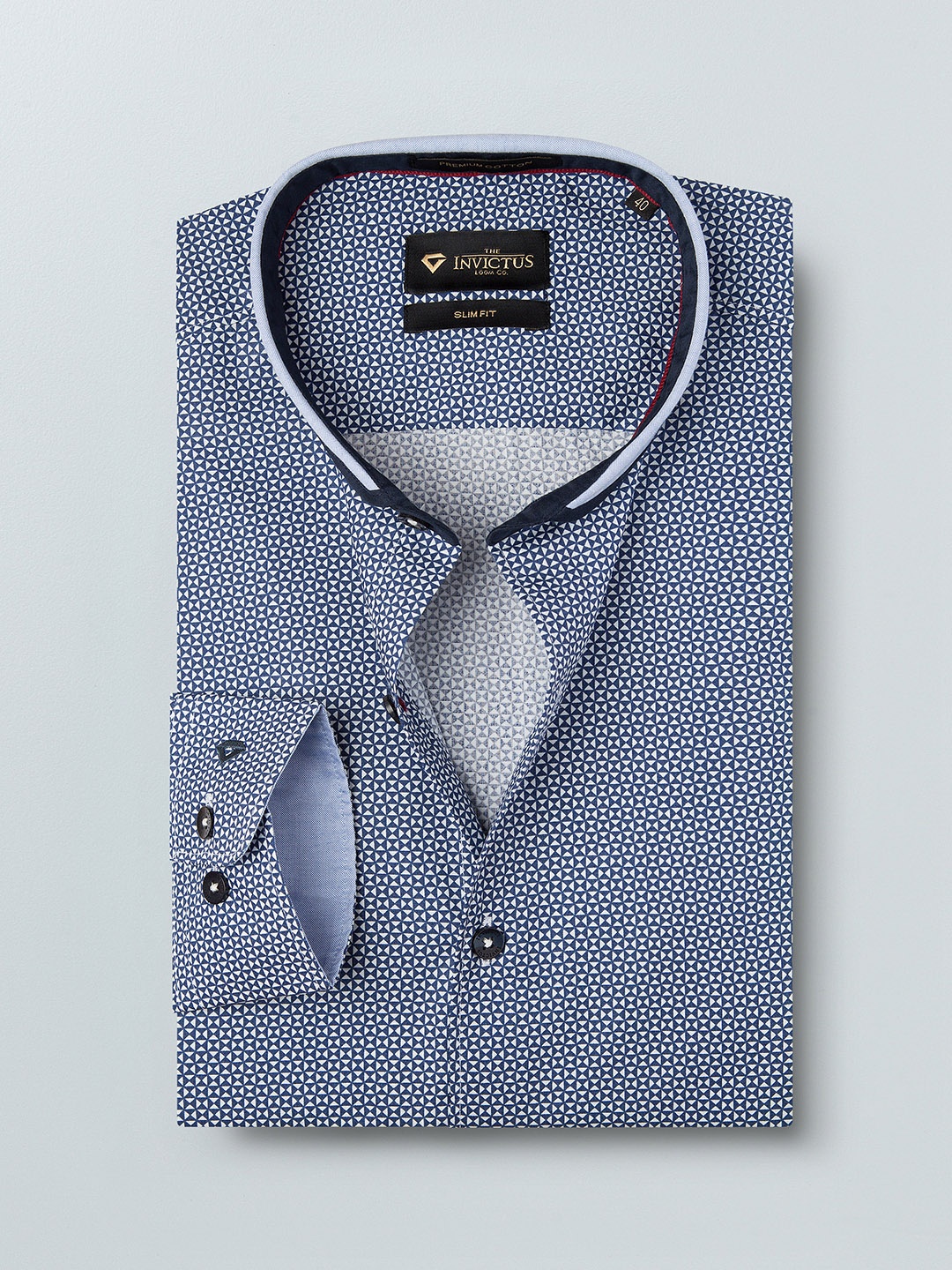 

INVICTUS Men Navy Blue & White Slim Fit Printed Semiformal Shirt
