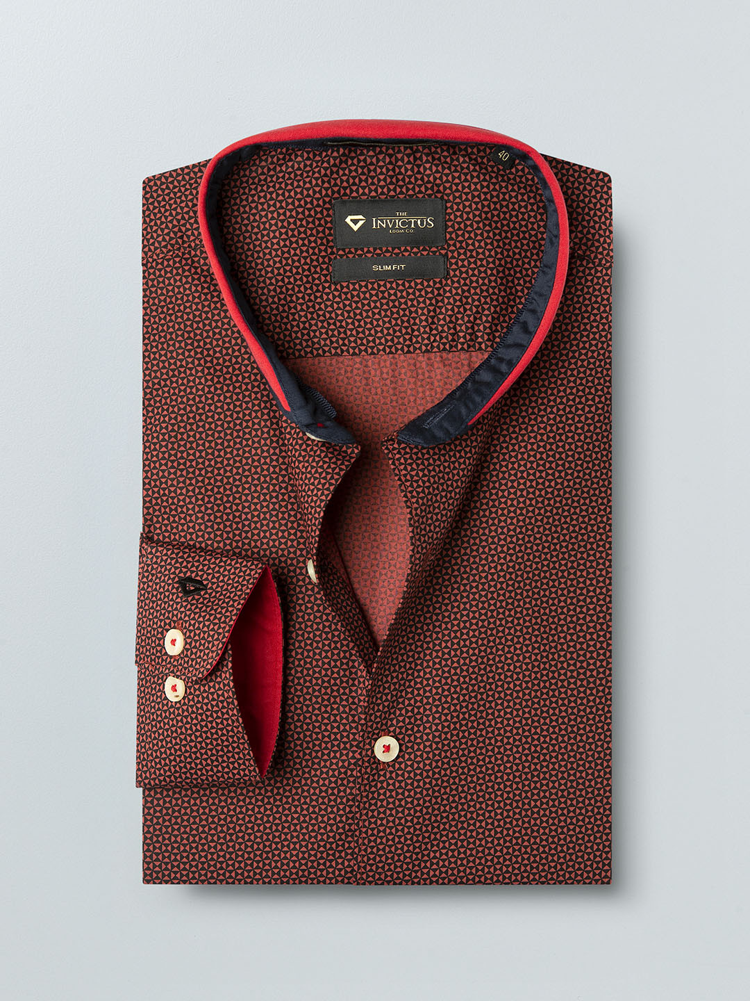 

INVICTUS Men Black & Red Slim Fit Micro Printed Formal Shirt