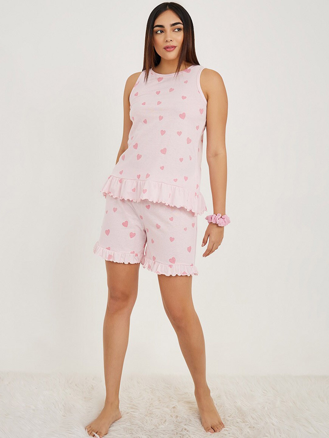 

Styli Women 2 Pieces Printed Night suit, Pink