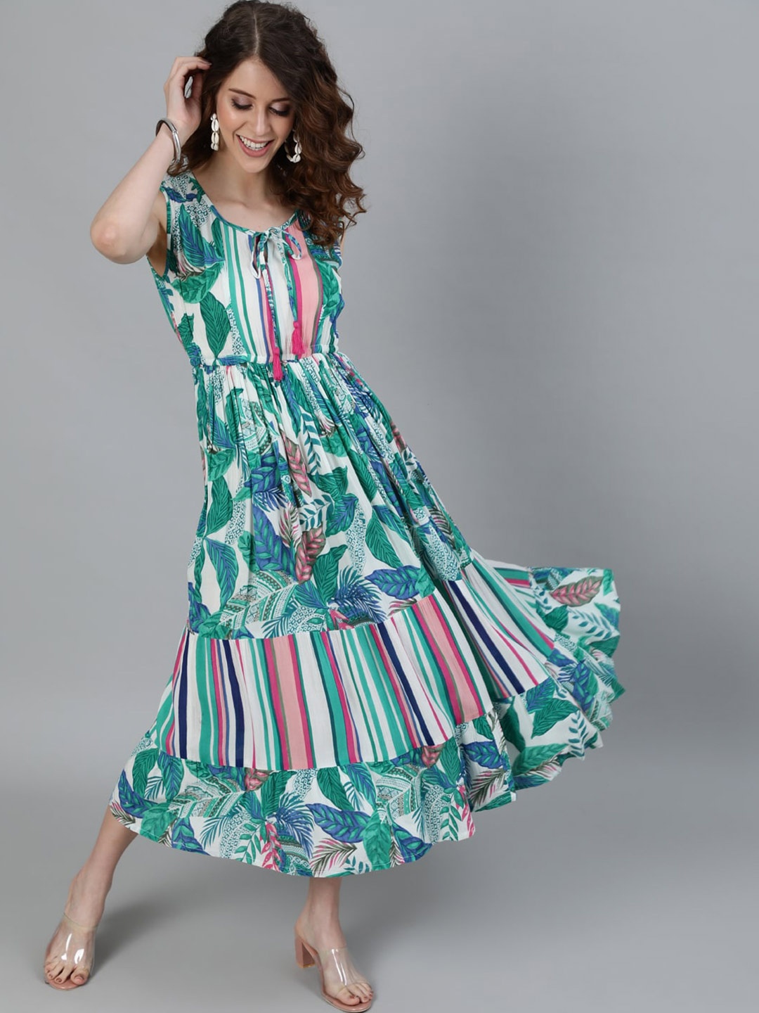 

Ishin Floral Crepe Maxi Dress, White