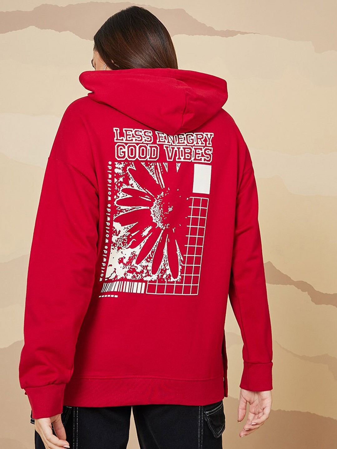 

Styli Women Printed Cotton Hooded Sweatshirt, Rust