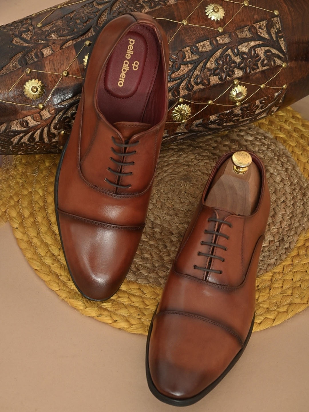 pelle albero Men Lace-Ups Formal Oxfords, Camel brown