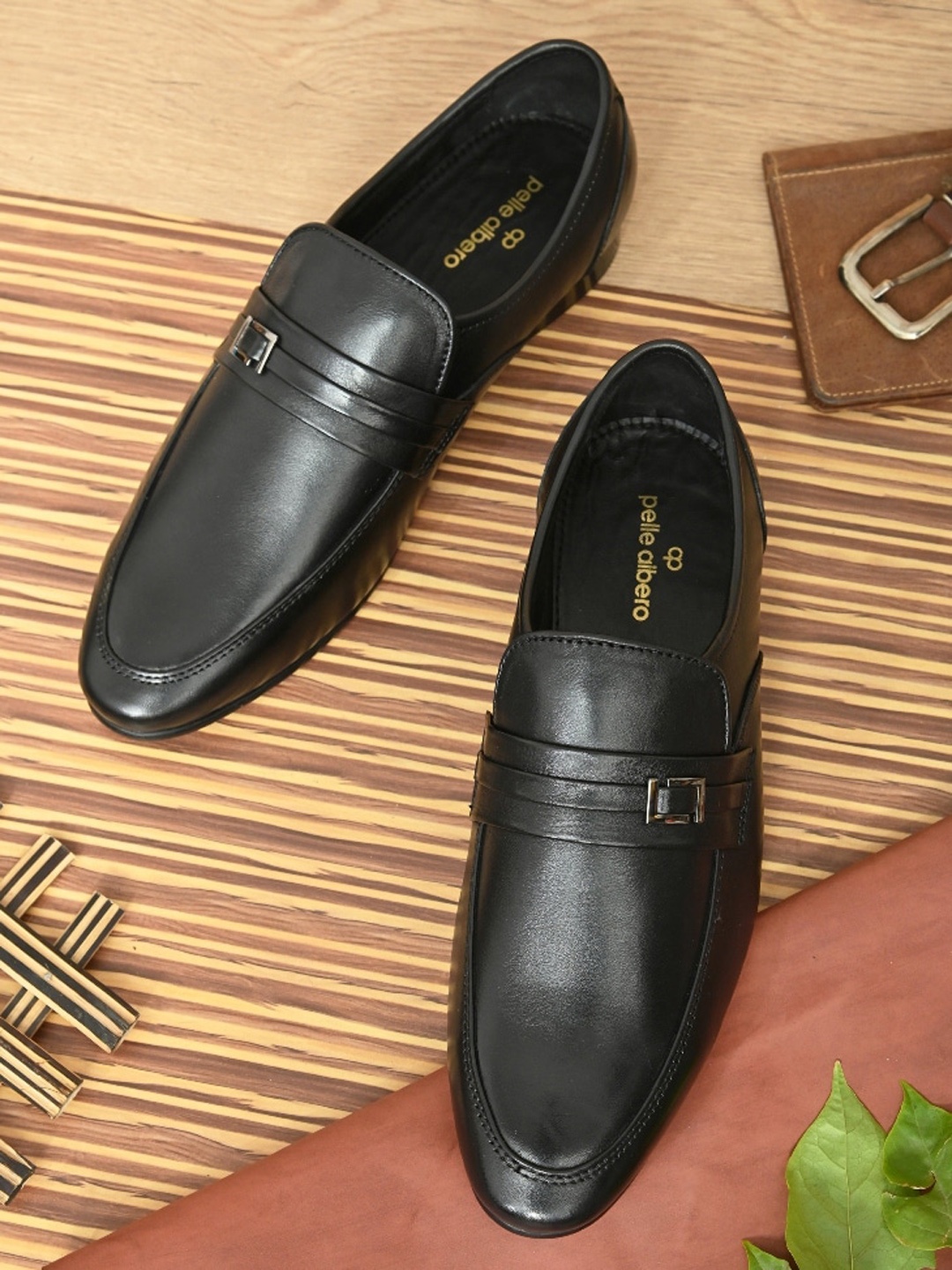 

pelle albero Men Formal Leather Loafers, Black