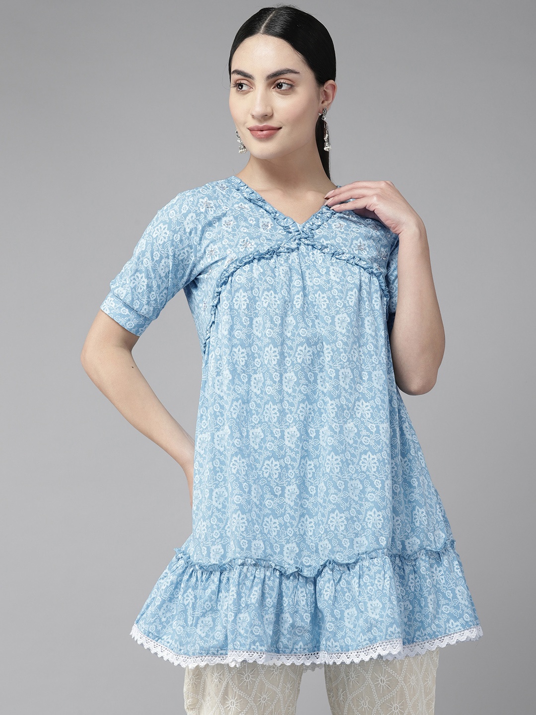 

Amirah s Printed Cotton Tunic, Blue