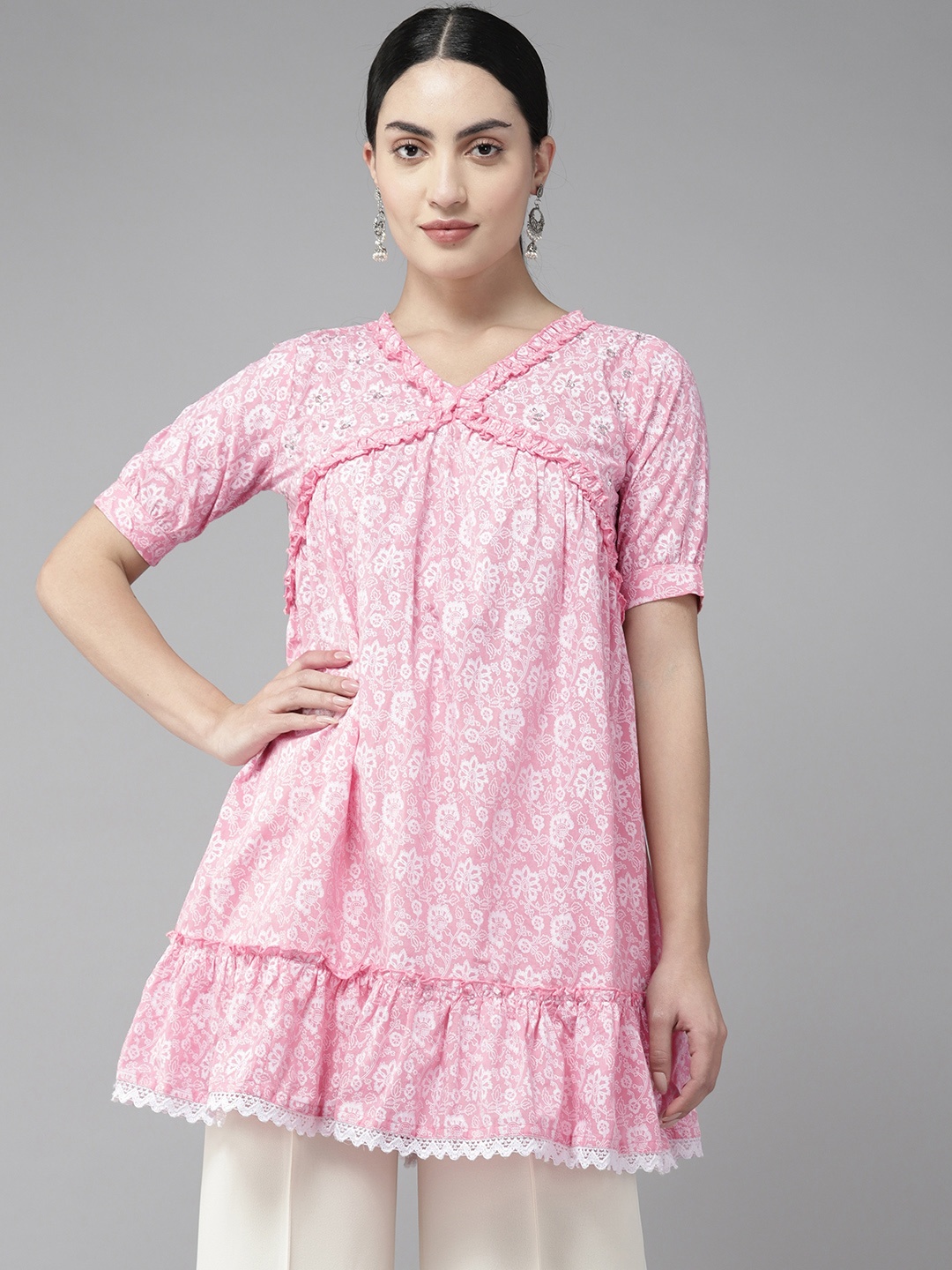 

Amirah s Printed Cotton Tunic, Pink