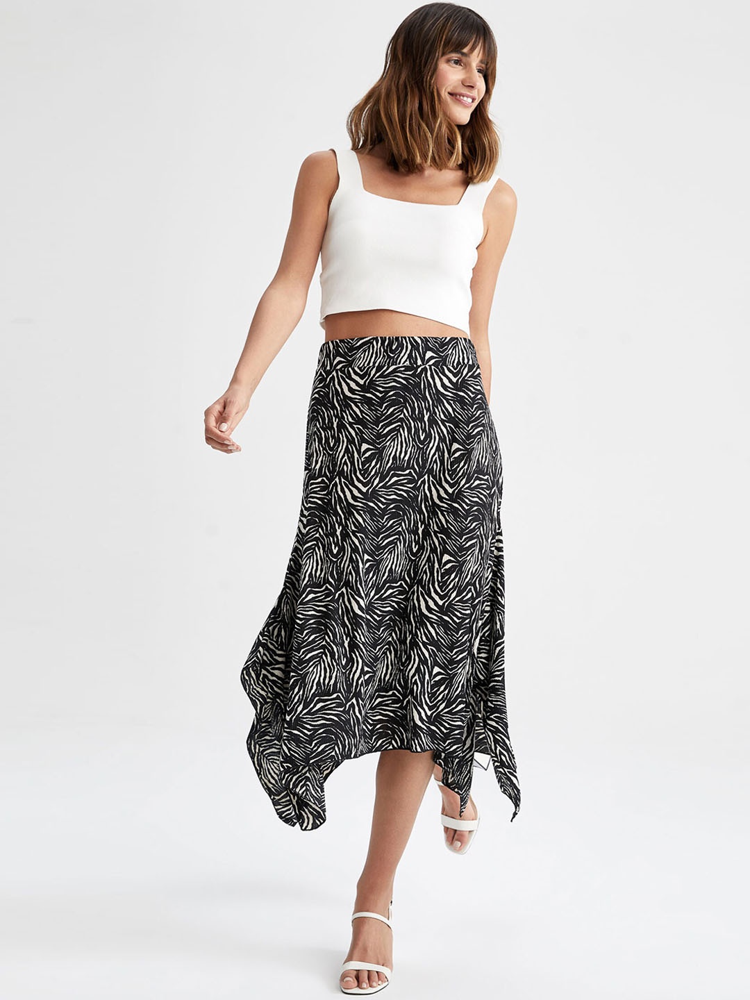 

DeFacto Printed A-Line Midi Skirt, Black