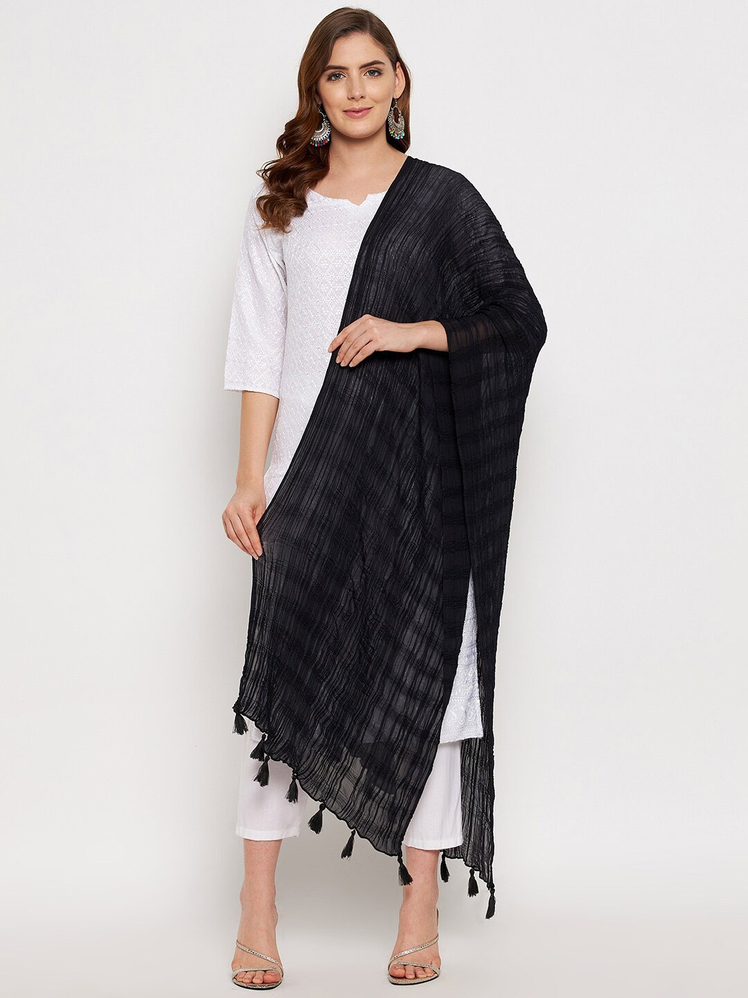 

Clora Creation Crinkled Pure Cotton Dupatta, Black