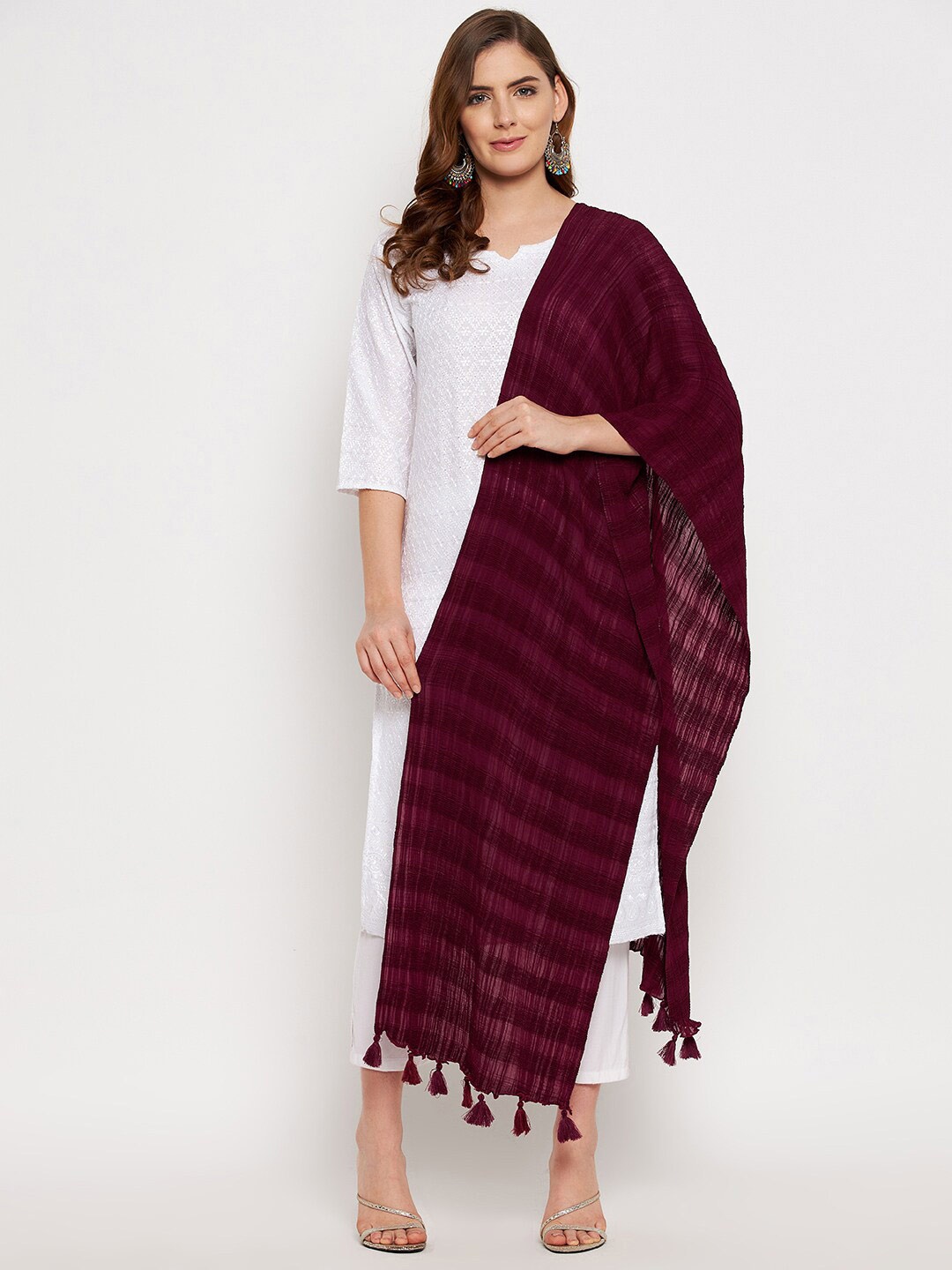 

Clora Creation Crinkled Pure Cotton Dupatta, Burgundy